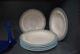 Six royal Worcester soup bowls, around 1911.