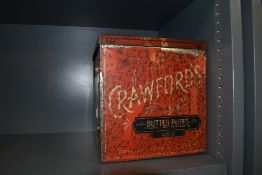 A large square vintage Crawfords butter puffs tin.