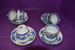Four 1930s Cauldon dragon pattern cups and saucers, also included are to crescent dragon pattern