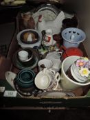 A selection of ceramics including hen style egg nest, barge ware and local suvineer