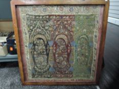 A framed Antique section of fabric, possibly a former shawl or similar,having extensive metal thread