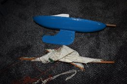 A vintage wooden and painted Pond Yacht with sail