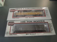 Two Proto 1000 Series HO Scale Union Pacific GP15-1 Locomotive & 100 Ton Hopper Wagon, both boxed