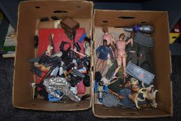 Two boxes of 1960's and later Pallitoy and similar Action Man Dolls, clothing and accessories