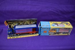 A Corgi Toys diecast, Ford Tilt Cab H Series with Detachable Trailer, in deep blue, red and