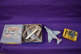 Three Dinky diecasts, DH Comet Airliner, with inner packaging and boxed 702, Gloster Javelin