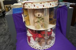 A Harrods Ten Teddies Presentation Set, 1986-1995, missing 1993 bear, nine bears present, in