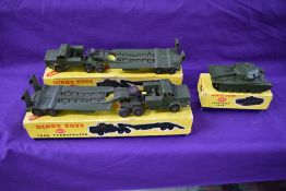 Ten Dinky diecast Military Vehicles, Missile Servicing Platform Vehicle, boxed 667, Tank Transporter
