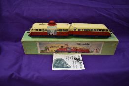A Hornby Meccano France 0 gauge electric SNCF Railcar, two car 1st and 2nd class coaches, cream