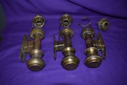 Three GWR brass and copper Carriage Lamps, missing glass shades