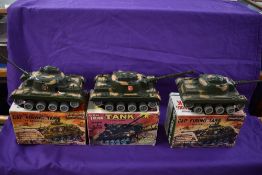 Three Marx battery operated and plastic Cap Firing Tanks, all in original boxes