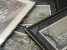 Three prints after Havell, hunting interest, 24 x 33cm, framed and glazed, and a similar