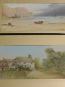 A pair of gouache paintings, W Wray, coast and country landscapes, signed, 19 x 36cm, framed and