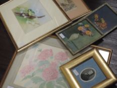 A pair of prints, still life, 21 x 16cm, an engraving, portrait 19th, 9 x 7cm, a watercolour, L