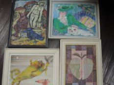 Three oil paintings on board, inc, K Yakyshin, Russian stiil life, signed and dated 1953, and