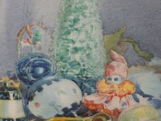 A watercolour, Arthur Bracken, Christmas Decorations, signed and attributed verso, 20 x 26cm, framed