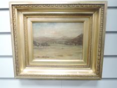 A oil painting, IM, estuary landscape, monogrammed, 15 x 20cm, framed and glazed