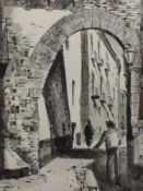 A print, after, Diaz, street scene, 39 x 26cm, framed and glazed