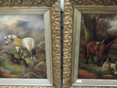 A pair of oil paintings, Mossely, horses and dogs, indistinctly signed, 48 x 36cm, framed