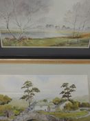 A watercolour, Jean Fletcher, Silver Birches and Mist, signed and attributed verso, 25 x 35cm,