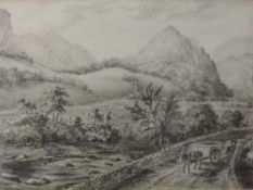 A pencil sketch, St John's Vale, Cumberland, attributed verso, dated 10/11/1831, 13 x 23cm, framed