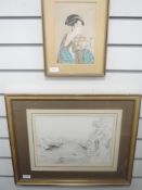 A pencil sketch, Aysgarth Falls, dated sept 27, 1831, 23 x 33cm, framed and glazed, and a print,