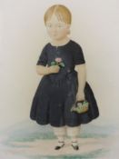 A watercolour, young Victorian girl, 20 x 16cm, framed and glazed