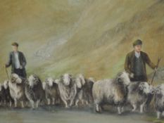 An oil painting, Audle, hill shepherd, indistinctly signed, 45 x 147cm, framed