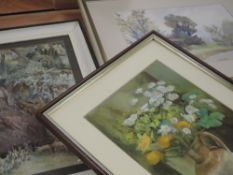 A watercolour, Connie Ashworth, Sunshine and showers on Arnside Knot, monogrammed and attributed