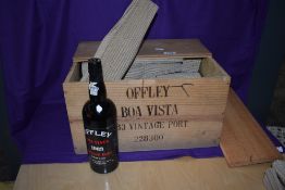 A wooden case of twelve bottles of Offley Boa Vista 1983 Vintage, bottled in 1985