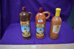 Two 100CL Flagons of Mahon Gin and a 0.75CL Bottle of Greek Sweet Wine