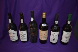 Six bottles of assorted Port, Grahams Malvedos 1987 Vintage Port Bottled in 1989, Gould Campbell