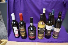 A bottle of Fletchers Fine Ruby Port, 75cl, along with seven bottles of White and Red Wines