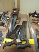 A selection of wood or cabinet makers back saw cross cut and dovetail
