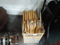 A selection of wooden cloathes hangers