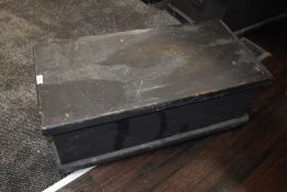 A wood or cabinet makers black painted pine tool chest approx 75x36x29cm