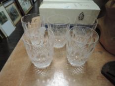 A set of five clear cut crystal whisky tumblers by Waterford with box