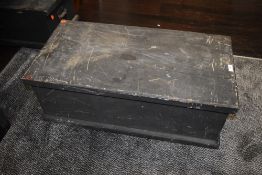 A wood or cabinet makers black painted pine tool chest approx 80x40x30cm