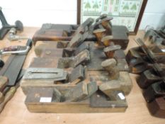A selection of woodworkers beech wood jack planes including Varvill and sons of York