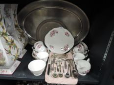 A collection of Queen Anne china having transfer pattern of roses in pink and lilac hues with gilt