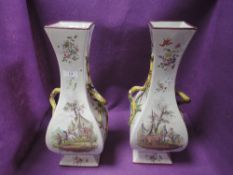 Two large decorative vases painted in the Clerissy Faience style having classical scenes and floral