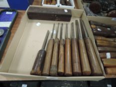 A selection of wood or cabinet makers heavy set mortise chisels including Moulson Brothers Robert