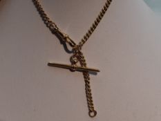 A 9ct gold watch chain with bar, approx 12' & 12.5g