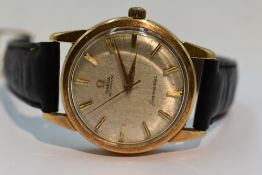 A gents 18ct gold Omega Seamaster automatic wrist watch no: 18293220, having a baton numeral dial to