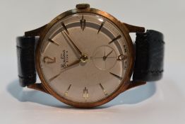 A gents 9ct gold wrist watch by Bentina having a baton numeral dial with subsidiary seconds on a
