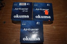 Three Okuma fly fishing reels unused in boxes.AF 4/6