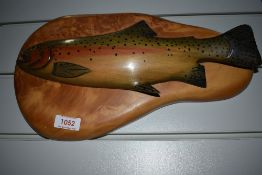 A wooden mounted fish of plaque by fins of knysna.