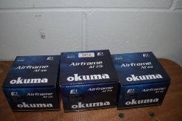 Three Okuma fly fishing reels AF 4/6 AF 7/( unused in boxes.