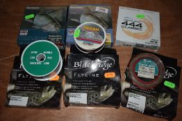 An assortment of flylines, varying weights and colours.
