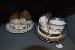 A collection of blue and white Radfords Fenton china having gilt detailing include are two cups,
